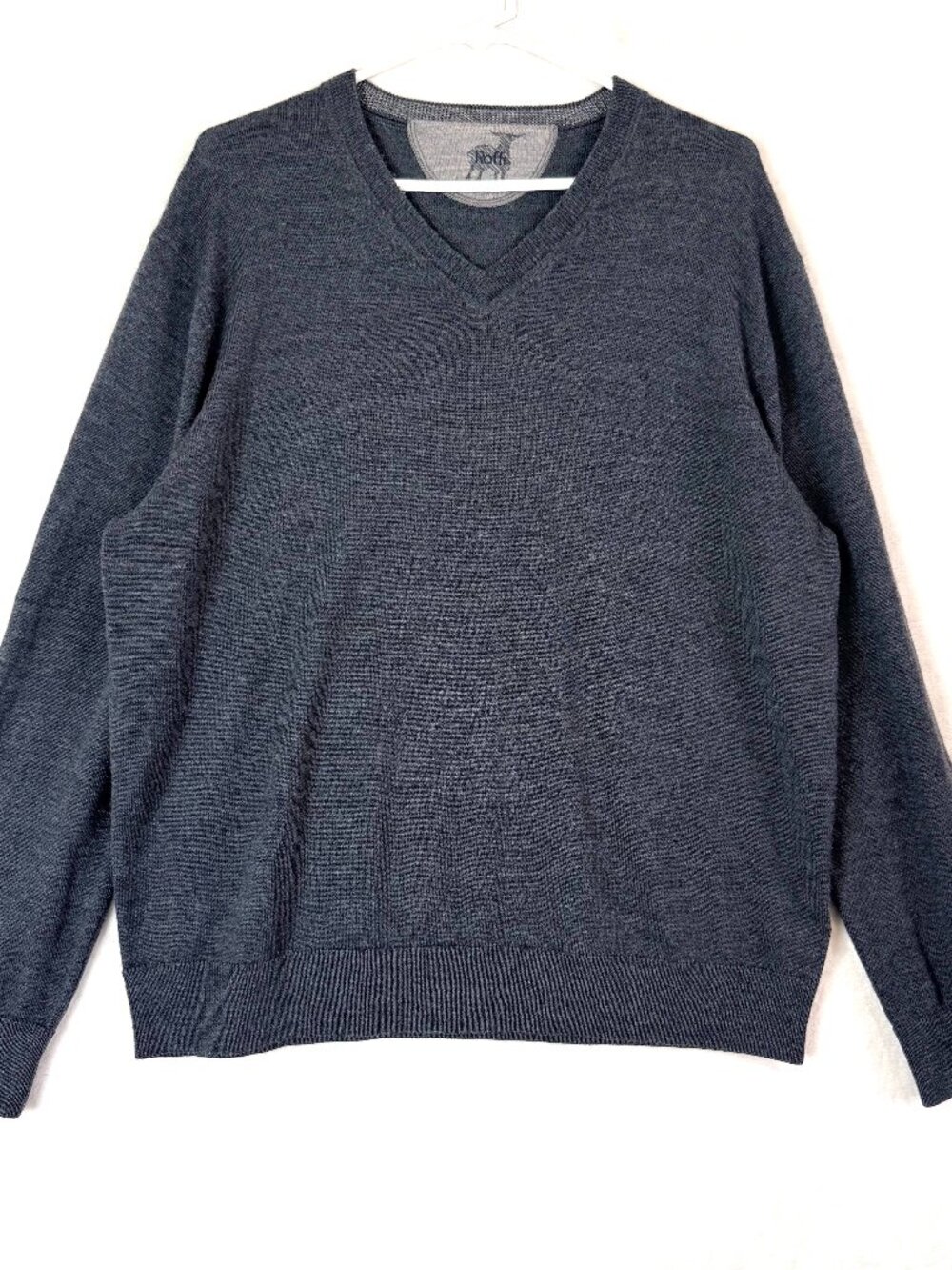 Raffi The Bronson Extra Fine Merino Wool Lightweight V Neck Sweater Mens L Gray